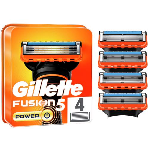 Gillette Fusion 5 Power Ανταλλακτικές Κεφαλές Ξυριστικής Μηχανής Σχεδιασμένες Με 5 Λεπίδες για Βαθύ Ξύρισμα που Διαρκεί 4 Τεμάχια